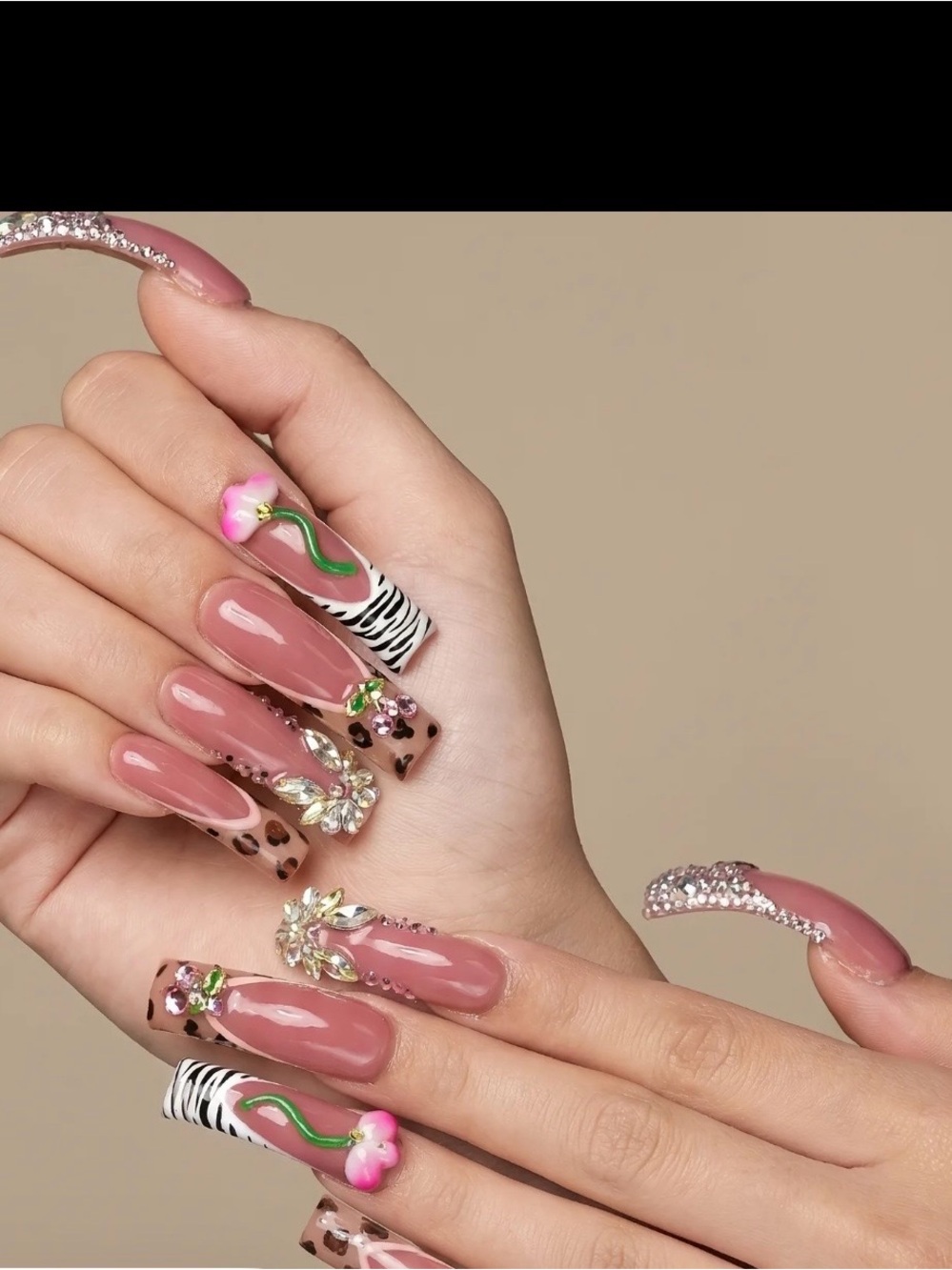 Y2K Bling 3D Rhinestone Press On Nails Medium Long – NEW
